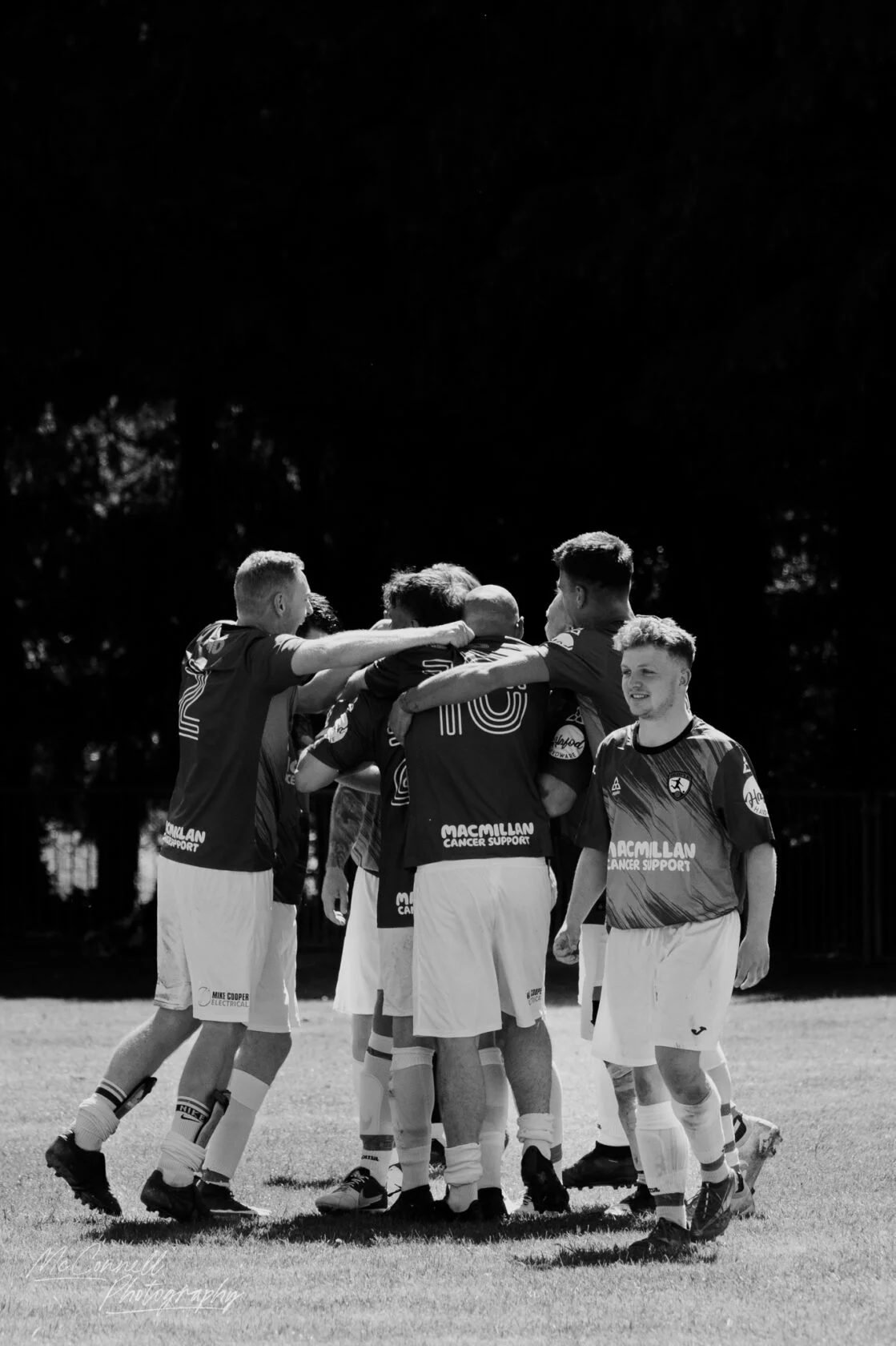 Players gathered in a huddle before kick-off